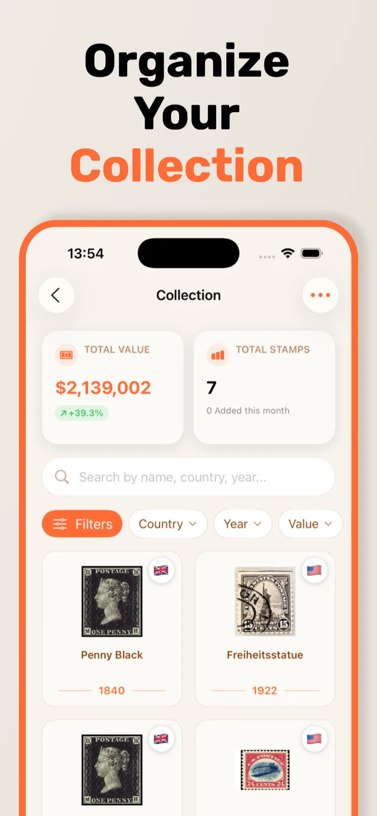 App Store screenshot showing stamps saved in a StampSnap collection